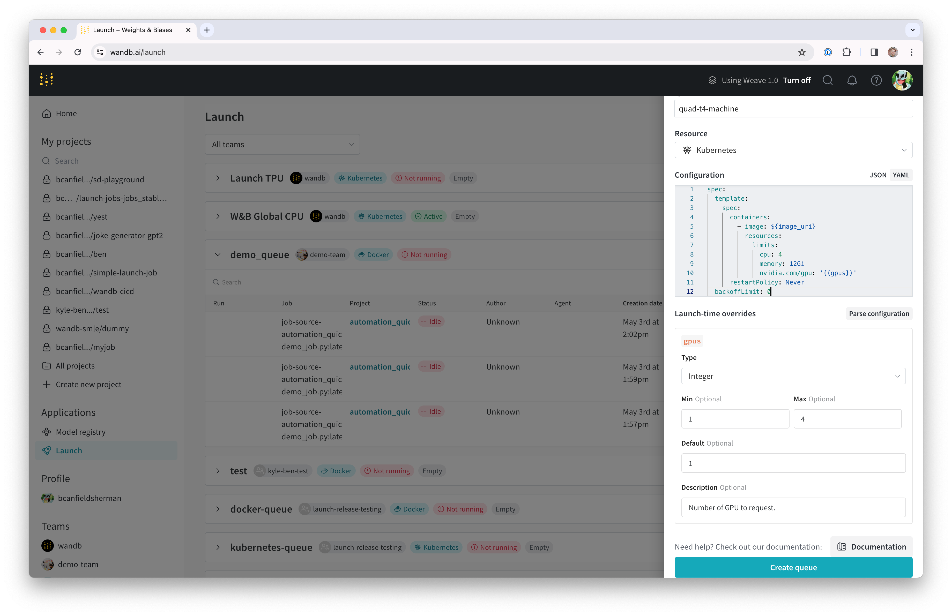 Queue creation drawer
